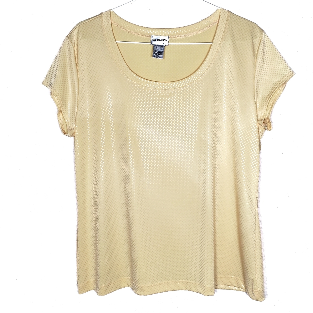 Chico's yellow pastel shortsleeve shimmer shirt 2